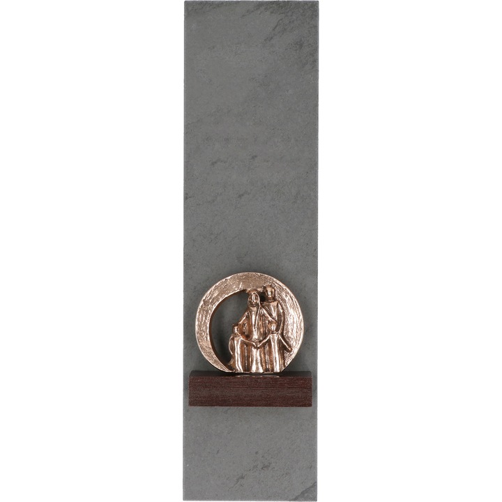 Decor "Camin ocrotit", piatra si bronz masiv, 30x8cm