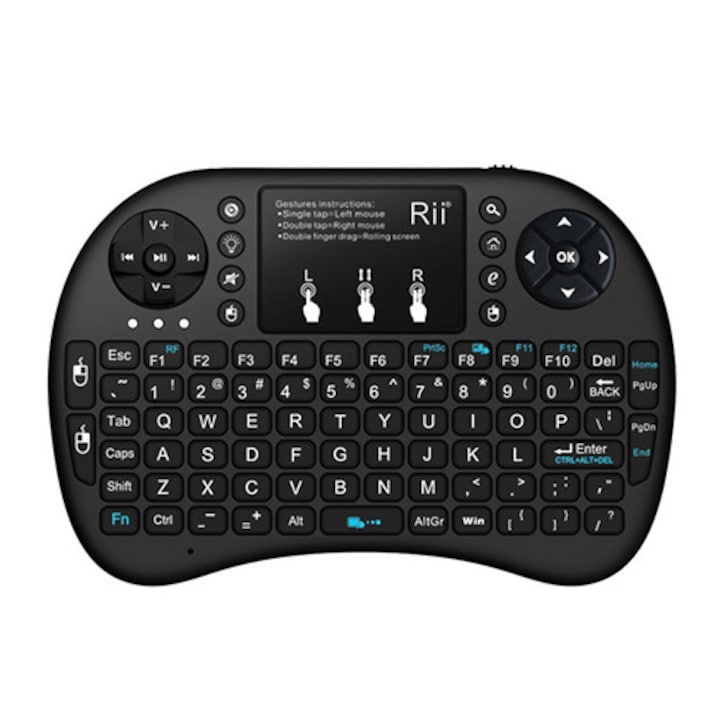 Mini Tastatura Wireless, Rii i8, 2,4G, pentru Smart TV, Console si PC, Negru