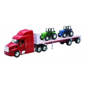 Camion diecast Peterbilt 387 cu platforma si 2 tractoare, 1:32 Camion diecast Peterbilt 387 cu platforma si 2 tractoare, 1:32