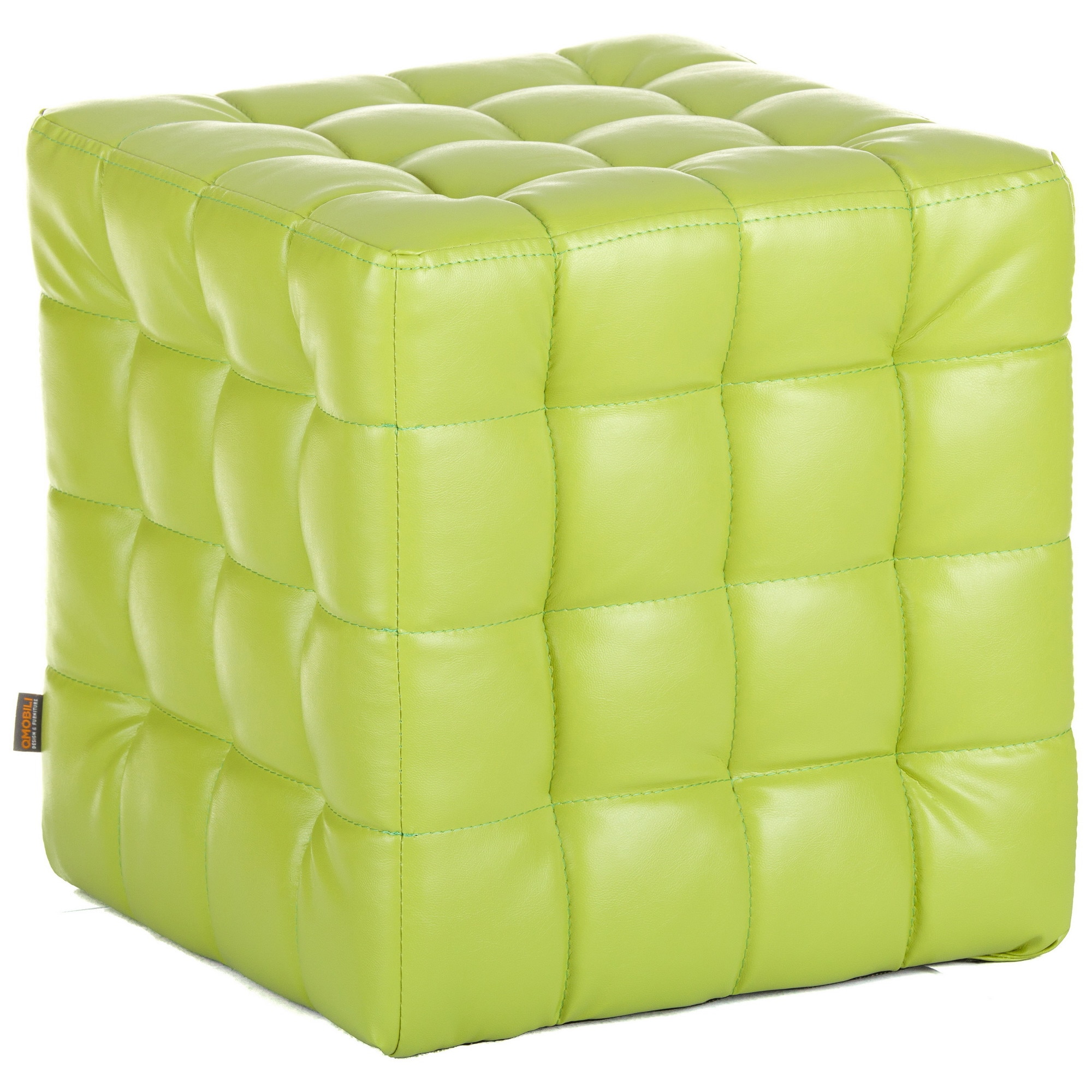 Taburet QMOBILI Bump Verde deschis, piele ecologica, tip cub