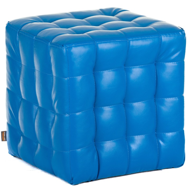 Taburet QMOBILI Bump Albastru, piele ecologica, tip cub