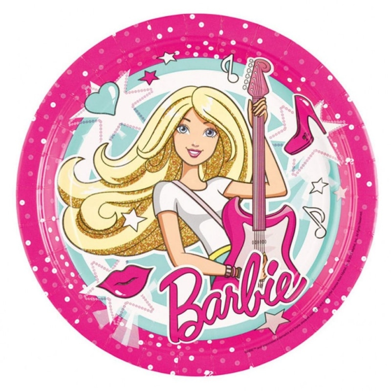 Farfurii carton Barbie Popstar pentru petrecere copii - 23 cm, Amscan 999623, Set 8 buc