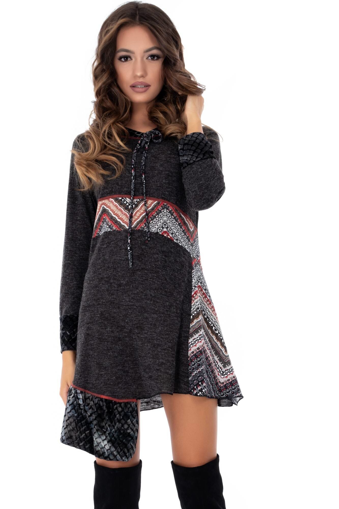 Rochie gri, ROH, asimetrica, imprimata, 42