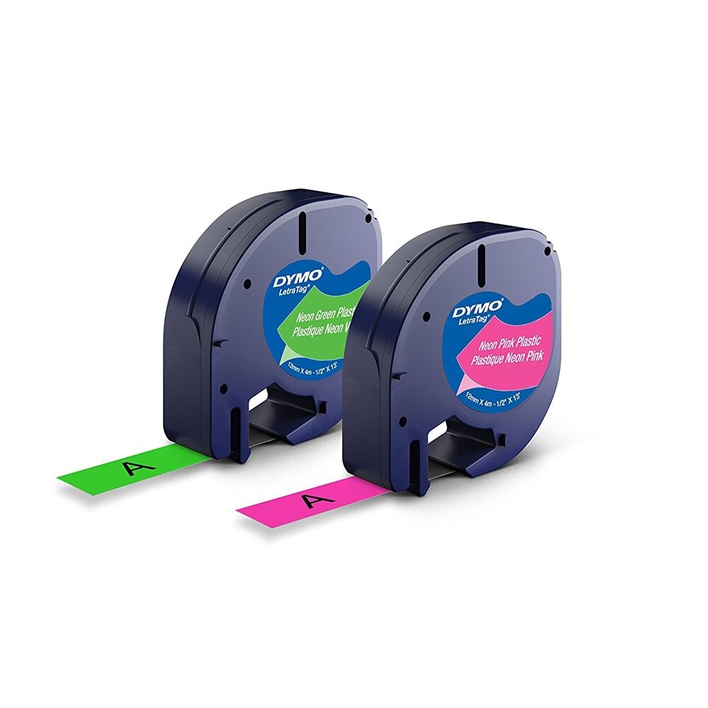 Etichete plastic autocolante DYMO LetraTag, 12mmx4m, 2 role/set, culori neon, 1956290