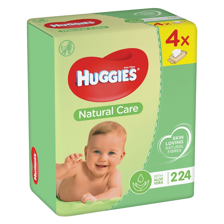 Servetele umede Huggies Natural Care, 4 pachete x 56, 224 buc