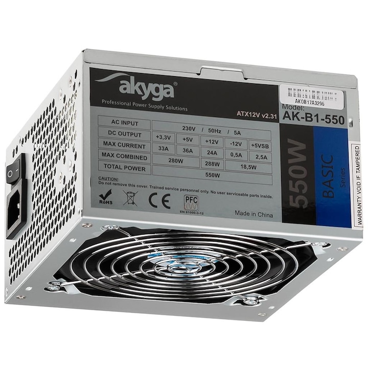 Sursa alimentare Akyga Basic ATX Power Supply 550W AK-B1-550 Fan12cm P4 3xSATA PCI-E