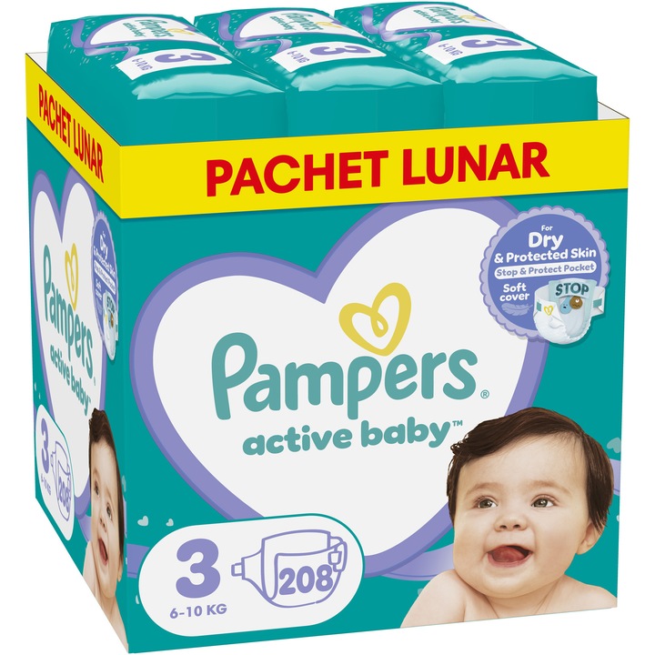 Пелена Pampers Active Baby XXL Box, Размер 3, 6-10 кг, 208 броя
