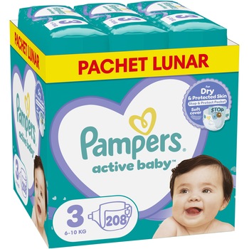 Scutece Pampers Active Baby XXL Box, Marimea 3, 6 -10 kg, 208 buc