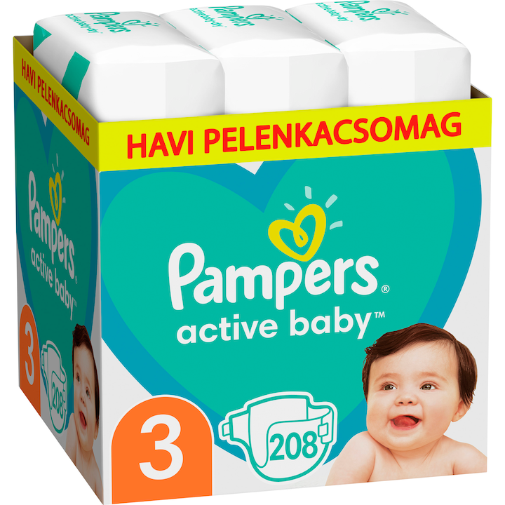 Pampers Active Baby Pelenka 3-as méret (Midi), 208 db, havi pelenkacsomag