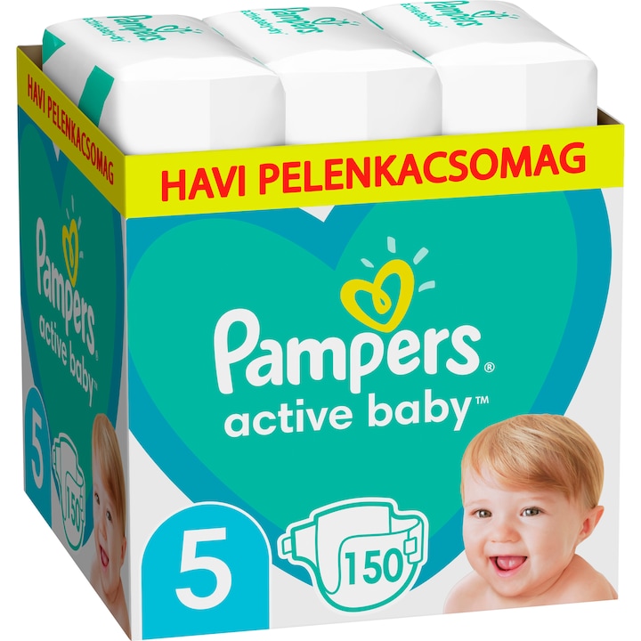 Пелени Pampers Active Baby, Junior 5, 11-16 кг, месечен пакет пелени, 150 бр.