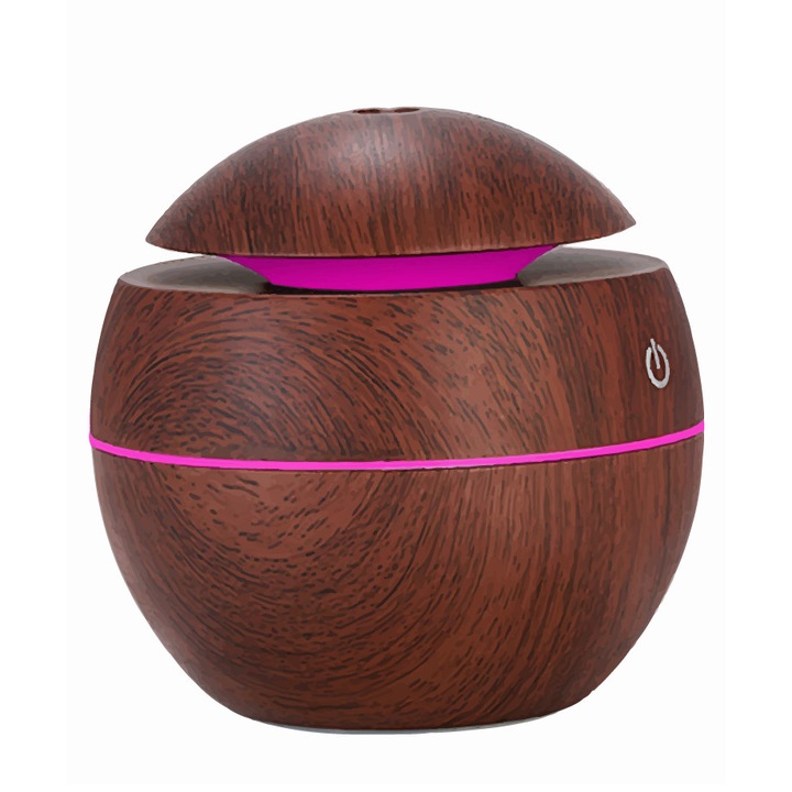 Ултразвуков овлажнител за въздух, Wistig Aromatherapy Ultrasonic Dark Brown с LED, арома дифузер, нощна светлина - пречиствател на въздух