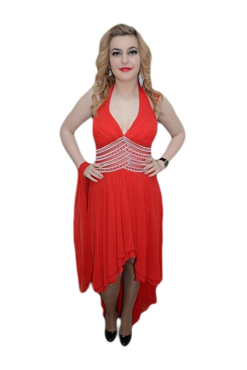 Rochie cu lungime asimetrica, D&J Exclusive, Rosu