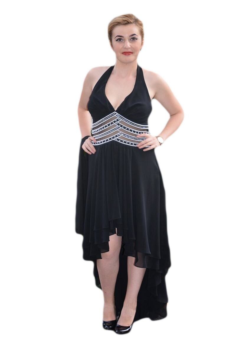 Rochie cu lungime asimetrica, D&J Exclusive, Negru