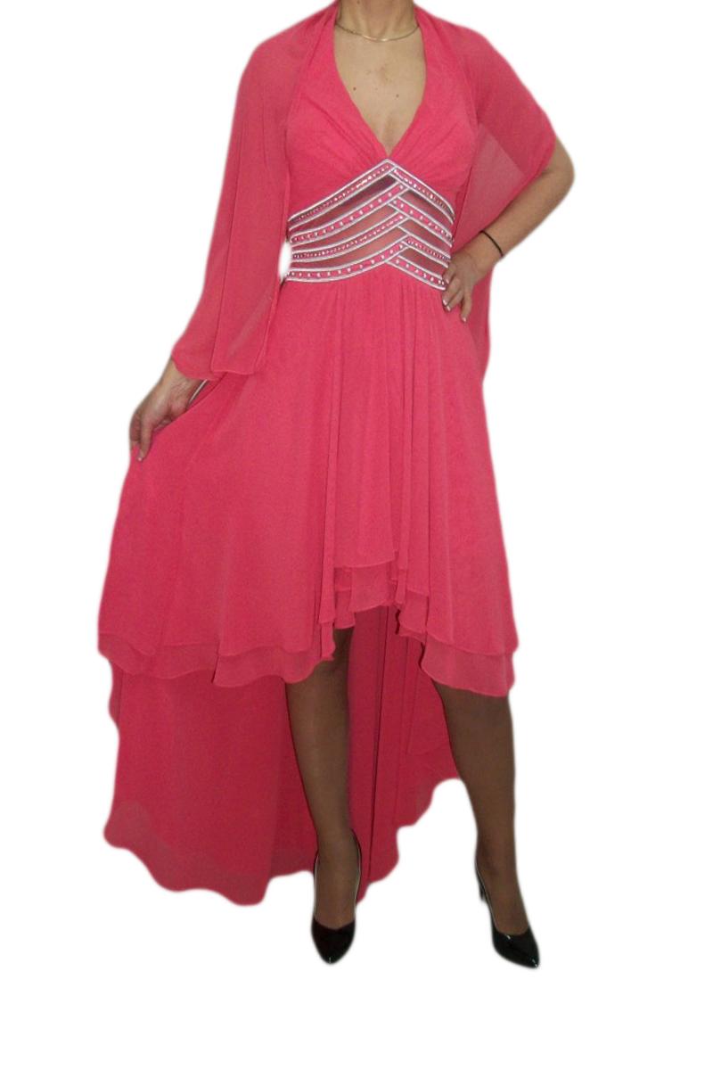 Rochie cu lungime asimetrica, D&J Exclusive, Corai