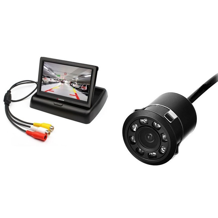 Pachet Display auto LCD 4.3 inch, pliabil + Camera Marsarier Night Vision