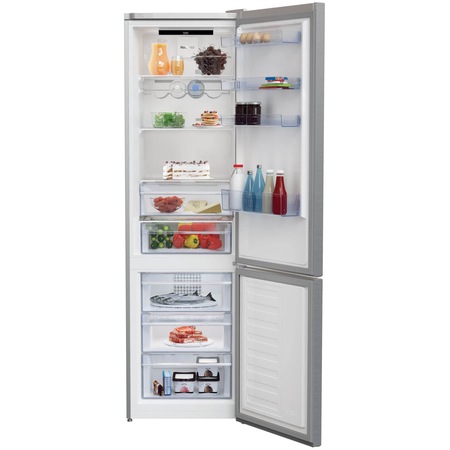Combina frigorifica BEKO RCNA406E30ZXB, 362 l, NeoFrost Dual Cooling, Touch control, Raft sticle, H 203 cm, Clasa A++, Argintiu