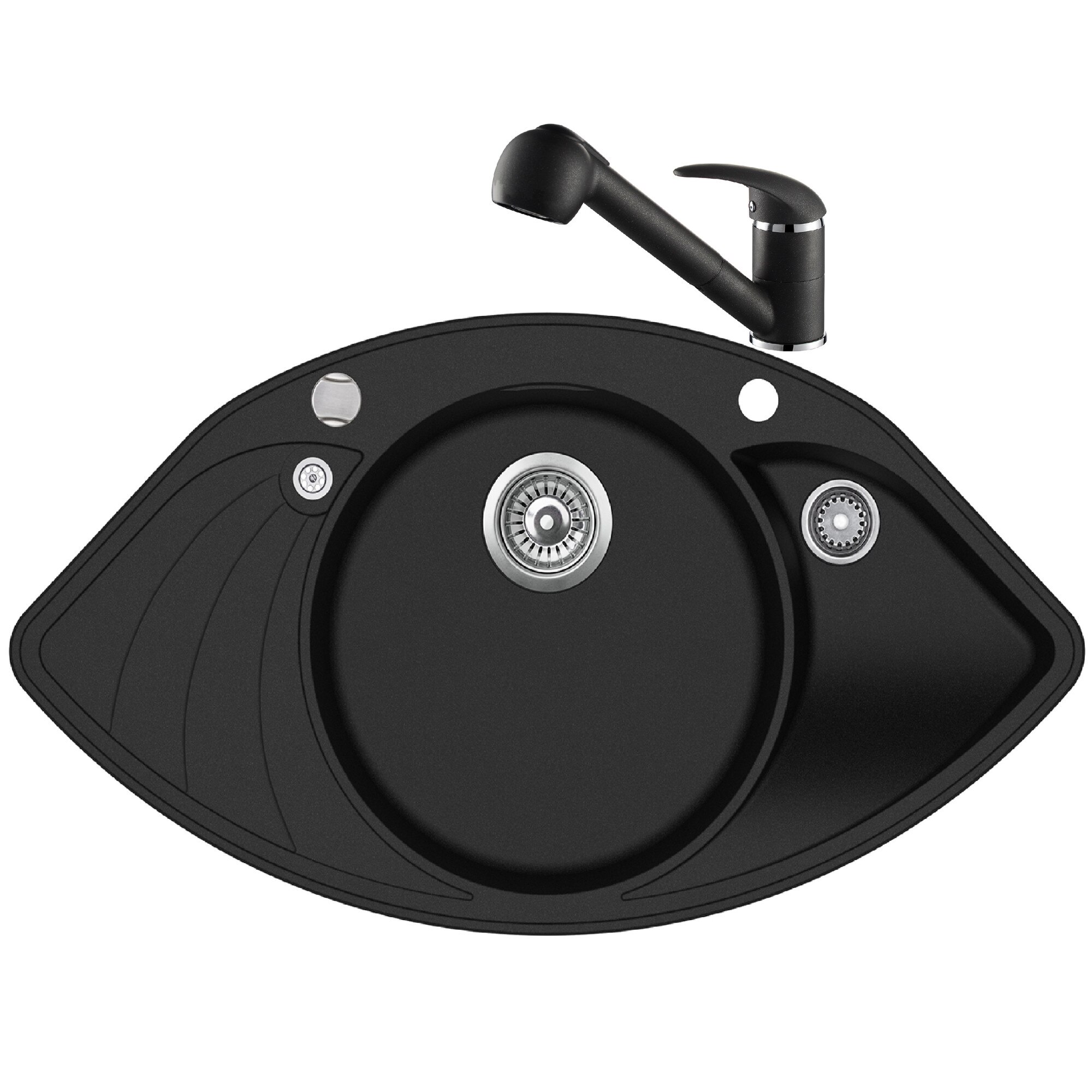 Pachet Aquasanita Papillon, chiuveta silicsana cu baterie Rondo, cartus ceramic negru