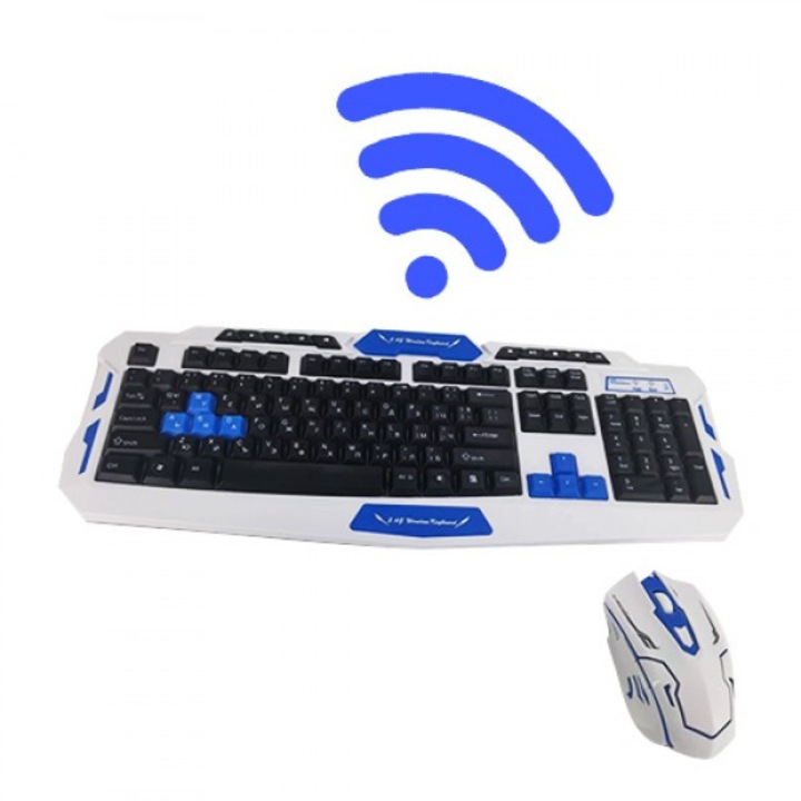 Геймърска безжична клавиатура и мишка HK8100 33352, 2.4G, Бял/Син