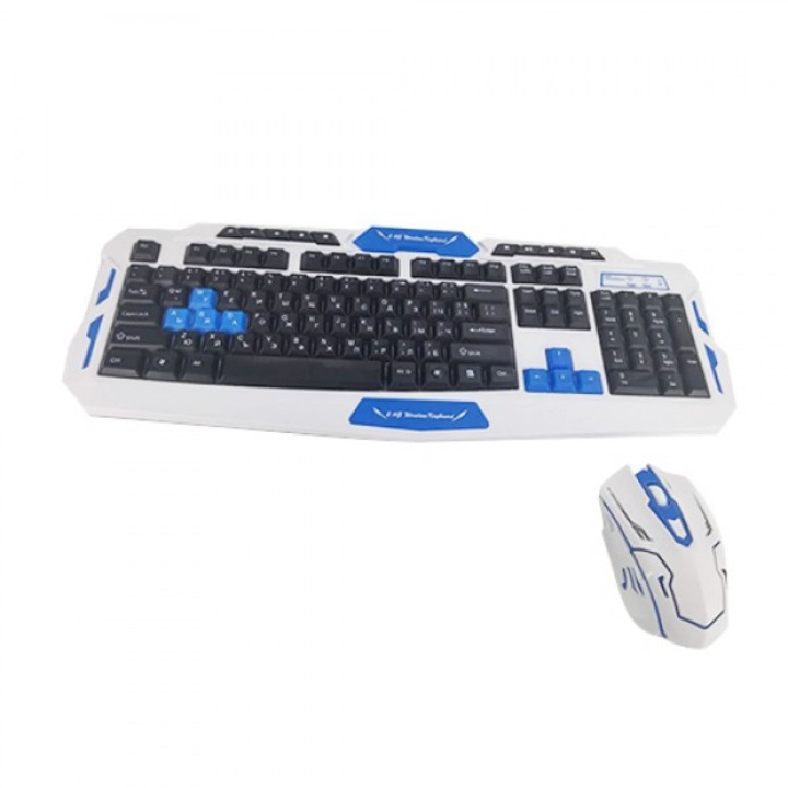 Геймърска безжична клавиатура и мишка HK8100 33352, 2.4G, Бял/Син