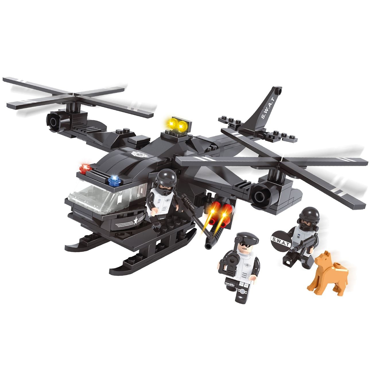 Set de constructie pentru copii, Elicopter de politie, 288 buc + 3 figurine