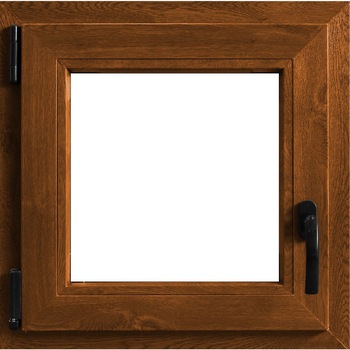 Fereastra PVC , Rehau, 1 canat, Stejar Auriu, deschidere simpla pe partea stanga, 500x500 mm Fereastra PVC , Rehau, 1 canat, Stejar Auriu, deschidere simpla pe partea stanga, 500x500 mm