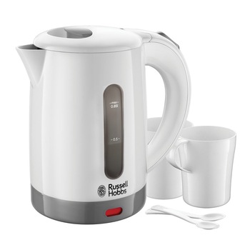 Fierbator compact de voiaj Russell Hobbs Travel 23840-70, 1000 W, 0.85 l, 2 cesti, 2 lingurite, Alb/Gri Fierbator compact de voiaj Russell Hobbs Travel 23840-70, 1000 W, 0.85 l, 2 cesti, 2 lingurite, Alb/Gri