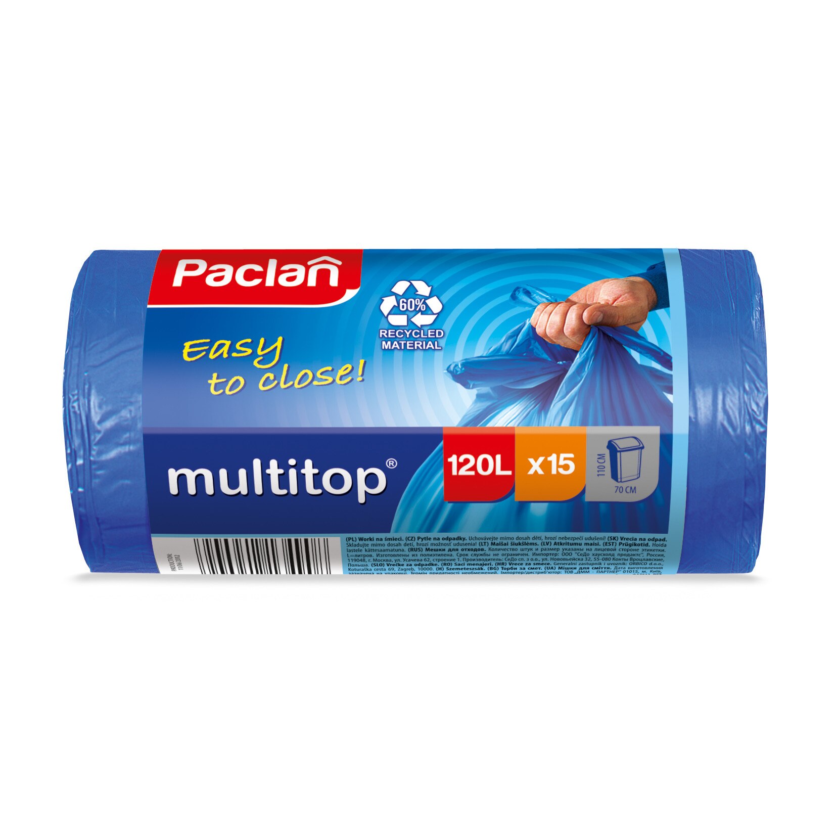 Saci menajeri Paclan Multitop Strong 120l albastri 70cmx118cm 15buc