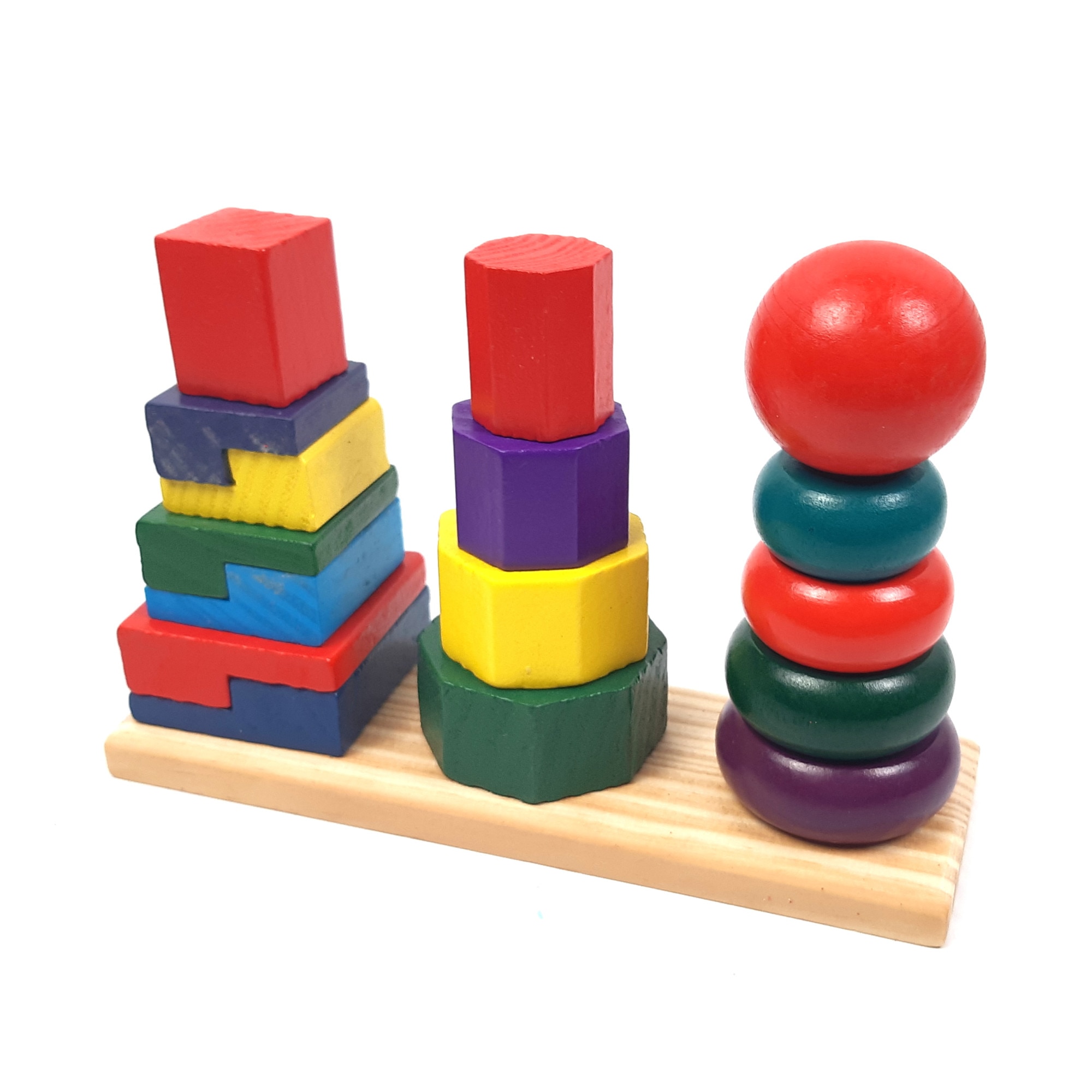 Set jucarie din lemn cu 16 forme geometrice, pentru logica si indemanare - 5431R