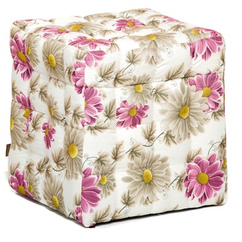 Taburet QMOBILI Bump Flori Violet si Gri, stofa, tip cub Taburet QMOBILI Bump Flori Violet si Gri, stofa, tip cub