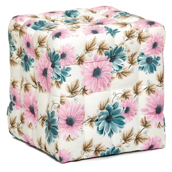 Taburet QMOBILI Bump Flori Roz si Turcoaz, stofa, tip cub Taburet QMOBILI Bump Flori Roz si Turcoaz, stofa, tip cub