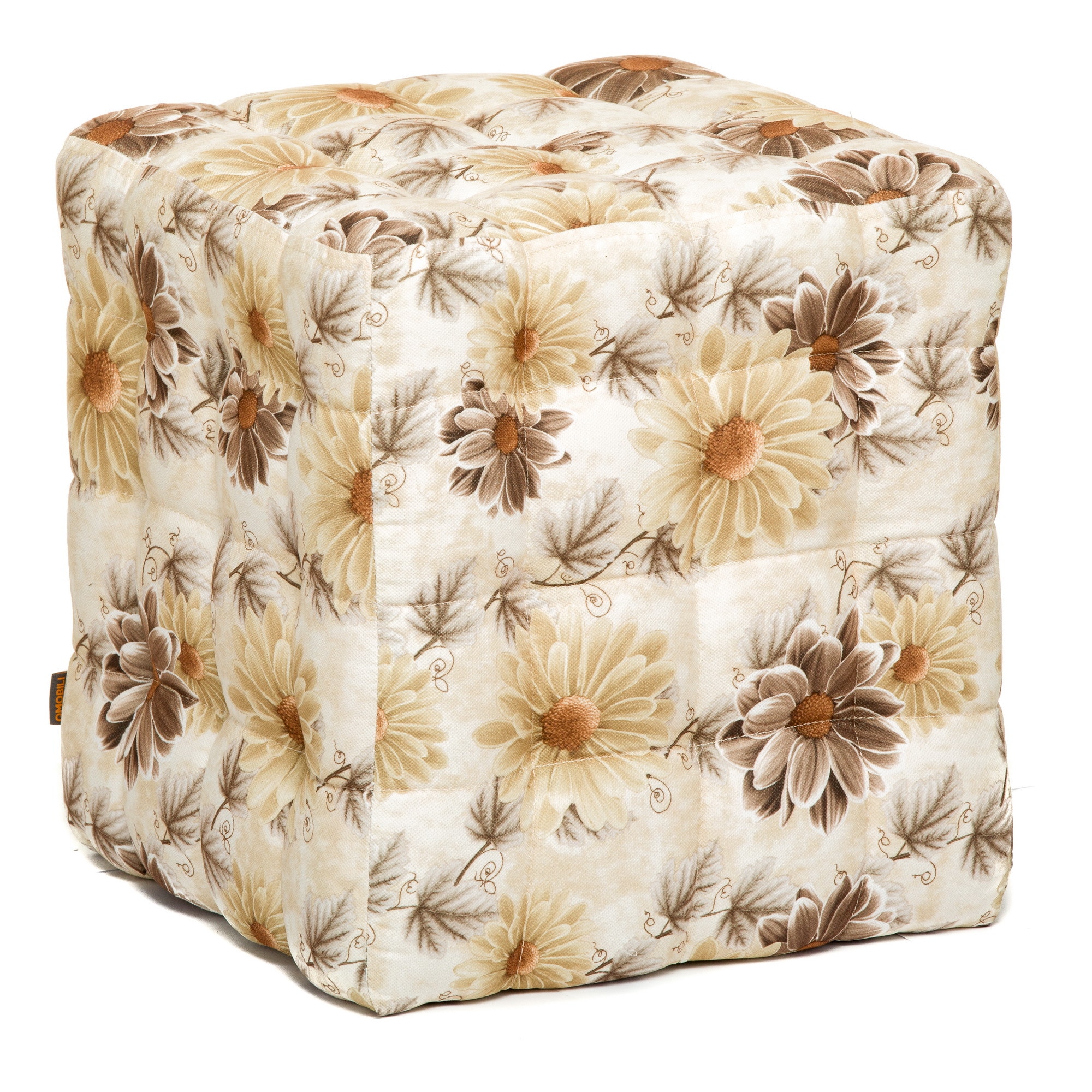 Taburet QMOBILI Bump Flori Maro si Bej, stofa, tip cub