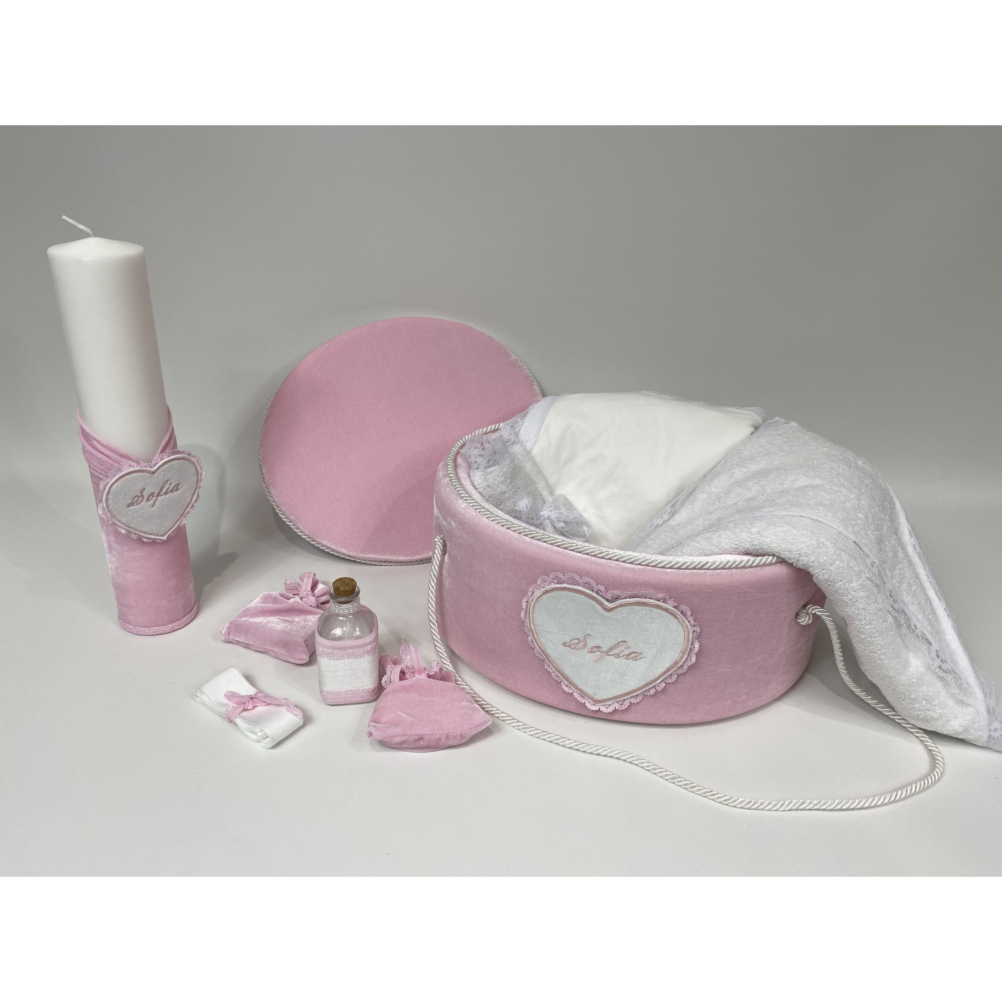 Trusou botez la cufar din catifea si lumanare id:139 model Ola Baby