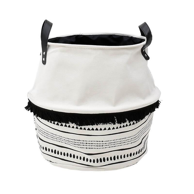 Cos textil cu manere Deco alb cu negru 40cm