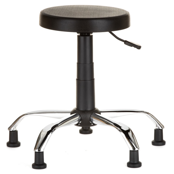 Scaun laborator QMOBILI 1290 ROT CR VE Negru, sezut rotund poliuretan, baza cromata, ventuze