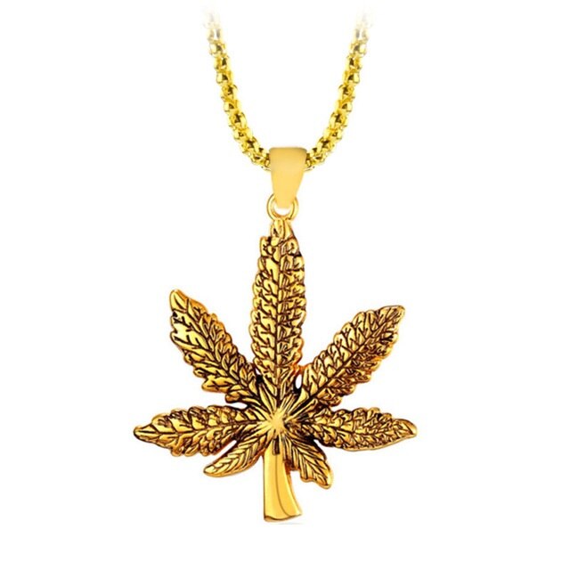 Medalion Lantisor Colier Frunza Marijuana Auriu