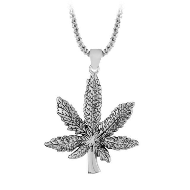 Medalion Lantisor Colier Frunza Marijuana Argintiu