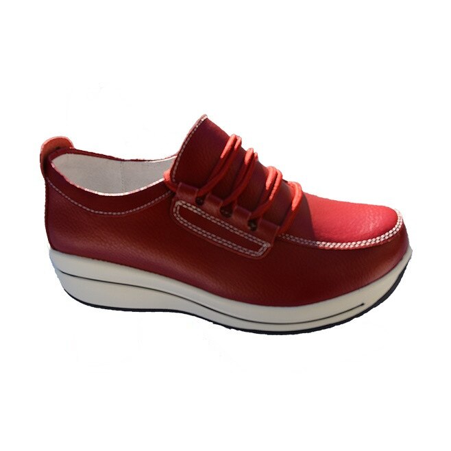 Pantofi din piele cu talpa joasa, varf rotund si siret reglabil, D&J Exclusive, Marsala