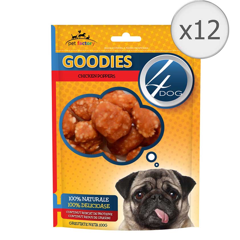 Recompense pentru caini 4 Dog Goodies Chicken Poppers, 12x100g