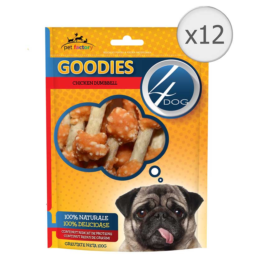 Recompense pentru caini 4 Dog Goodies Chicken Poppers Dumbbells, 12x100g