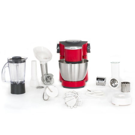 Robot de bucatarie Tefal Wizzo QB317538, 1000 W, Flex Whisk, Set pentru patiserie, Bol din inox, Tocator, Blender, Rosu/Inox