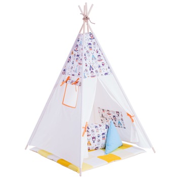 Set Cort de joaca teepee Spirit liber, Montessori, bumbac 100% certificat, 105 x 105 x 175 cm, contine salteluta de joaca si doua perne, Dandelion Set Cort de joaca teepee Spirit liber, Montessori, bumbac 100% certificat, 105 x 105 x 175 cm, contine salteluta de joaca si doua perne, Dandelion