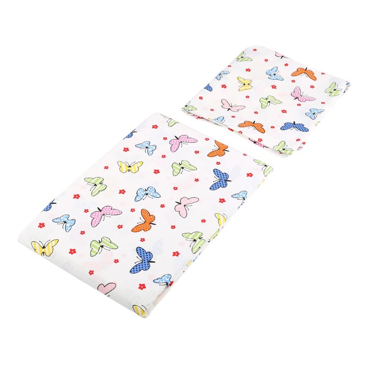 Комплект спално бельо BalticbEBE Бяло, памук, 1 x плик за завивка 1 x калъфка за възглавница, пеперуди, копчета - 100x135, 60x40, 0 +