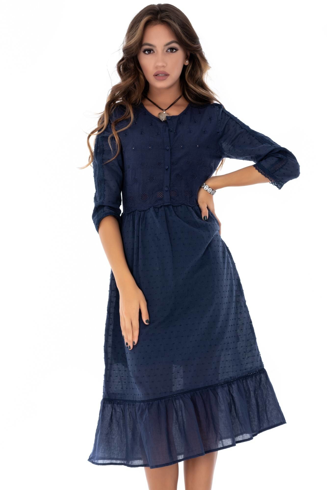 Rochie bleumarin, ROH, cu volan la tiv