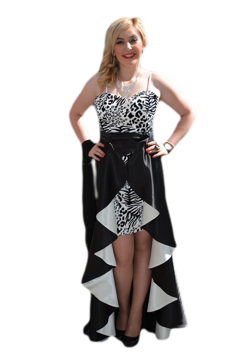 Rochia de seara, insertie animal-print, atat lunga, cat si scurta, D&J Exclusive, Negru/Alb