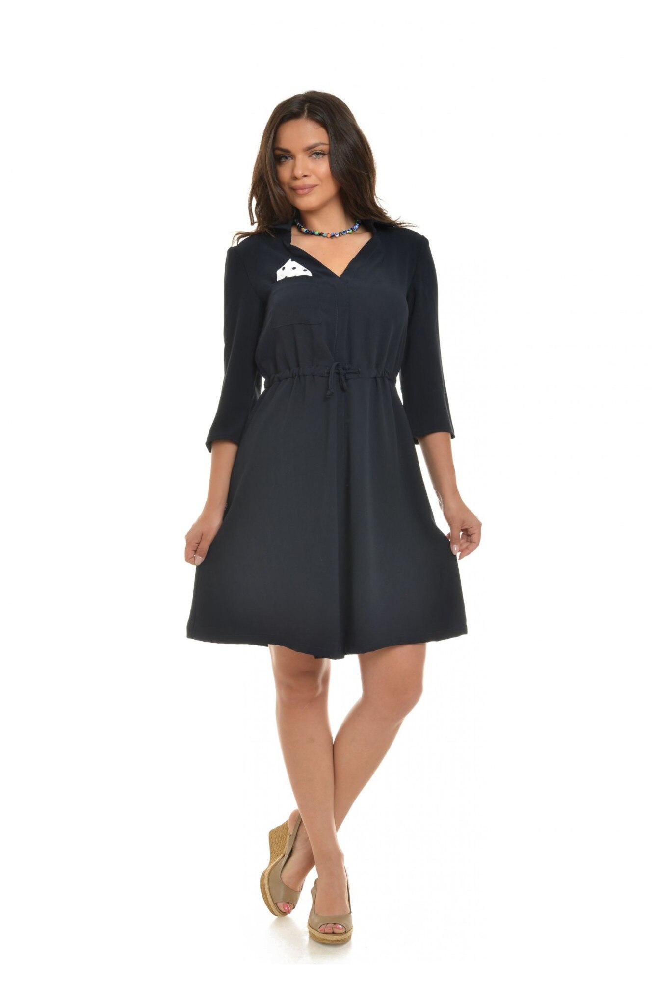 Rochie bleumarin cu model camasa Office