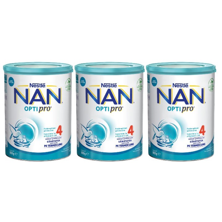 Pachet lapte praf Nestle NAN 4 Optipro, 3x800 g, de la 2 ani