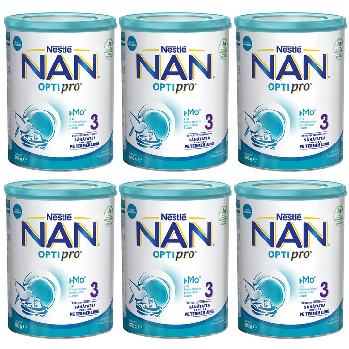Pachet lapte praf Nestle NAN 3 Optipro, 6x800 g, 1-2 ani