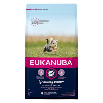Hrana uscata pentru caini Eukanuba, Puppy Toy cu Pui, 2 kg Hrana uscata pentru caini Eukanuba, Puppy Toy cu Pui, 2 kg