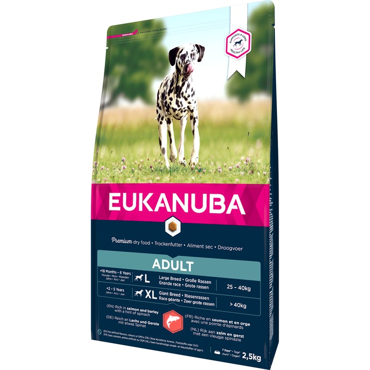 Hrana uscata pentru caini Eukanuba Adult Large & Giant Breed, Somon si Orz, 2.5Kg