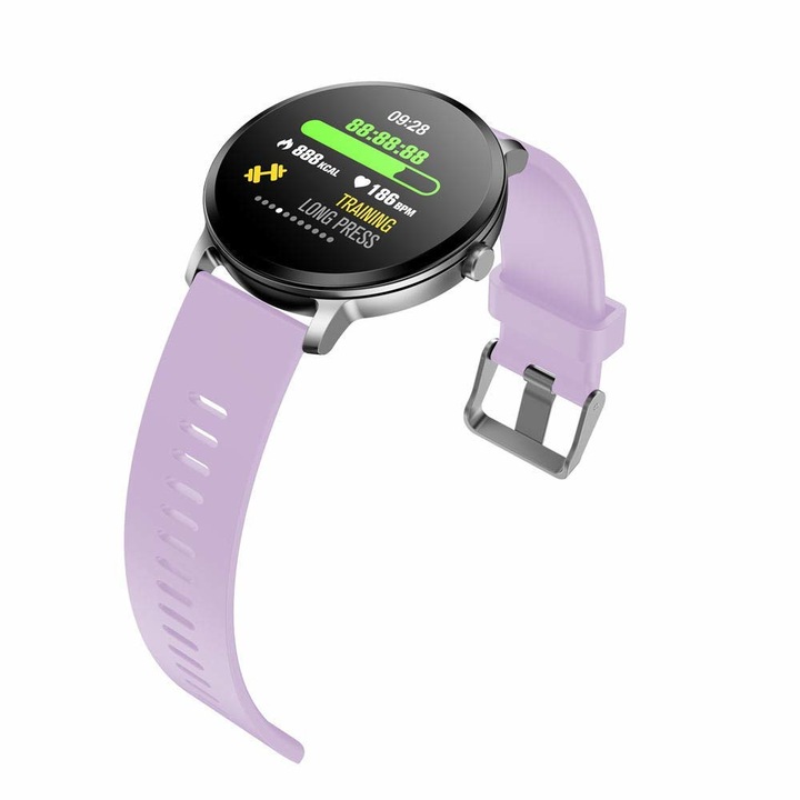 Ceas SmartWatch si Bratara Fitness 2 in 1 LikeSmart Sport FIT V11, 1.3" FULL Color OLED Display, Waterproof ip67, HeartRate, Blood Pressure, Sleep Monitor, Pedometru, Notificari, Weather, Curea Silicon Purple